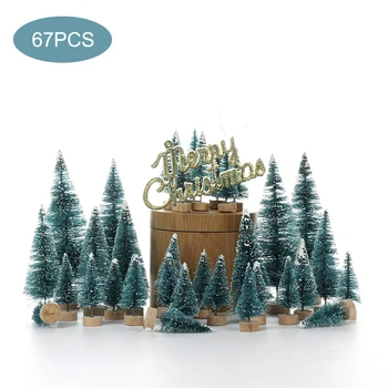 66Pcs Mic Pom de Crăciun DIY Fals Pin Mini-din Sisal, Perie pentru biberoane Crăciun Zăpadă de Iarnă Copac Moș crăciun de Zăpadă Îngheț masa Decor de Masă