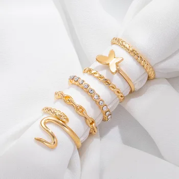 Moda Vintage de Culoare de Aur Șarpe Fluture Comun Inel Seturi pentru Femei de Lux Stras Fluture Inel de Nunta Bijuterii 2021