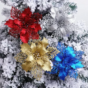 14cm Crăciun Artificial Flori de Aur, Argint Roșu Artificiale Capete de Flori de Crăciun Anul Nou 2022 Decor Pom de Crăciun Flori