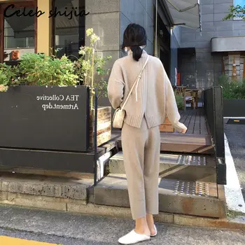 Noua Toamna Pulover + Pantaloni Harem Femeii 2 Seturi De Piese De Sex Feminin Coreeană Stil De Afaceri Streetwear Tricotate Pantaloni Seturi De Iarna