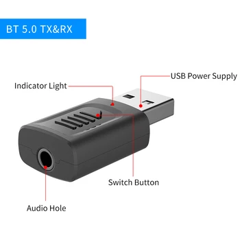 Bluetooth 5.0 Adaptor USB 4 in 1, 3.5 mm AUX BT USB Audio Transmiitter Stereo Wireless Dongle Pentru Masina Difuzor TV Receptor USB