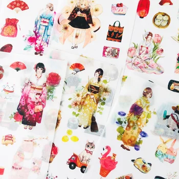 6 Foi Japoneză Sakura Fete Jurnal Hârtie Autocolante Decorative Album Mână Cont Decor