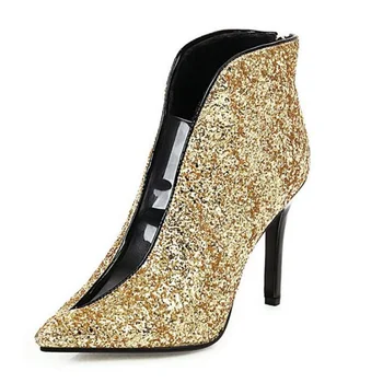 Nou pantofi pentru femei subliniat toe cu toc stiletto si glezna cizme pentru femei de argint paiete de aur de mireasa pantofi de nunta