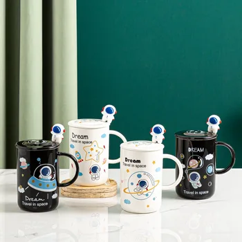 Astronaut Planeta Cana Ceramica cu Capac Lingura Drăguț Student Cuplu Cana de Apa Cadou Cafea cu Lapte Cana mic Dejun Bucatarie Drinkware