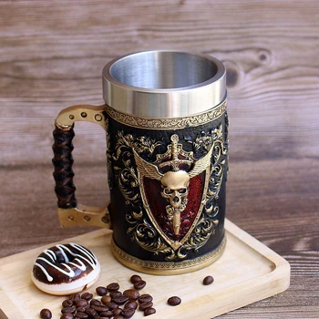 600ml 20 oz Halbe de Bere Războinic Viking Craniu Cană din Oțel Inoxidabil 304 de Rășină ceașcă de cafea de Inalta calitate Pahar de Vin Fanii Cadouri Cani Lapte