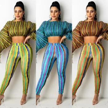 Toamna Femei Din Două Piese Set Cordon Dungi Cămașă Și Pantaloni Lungi Streetwear Trening Set De Potrivire Pentru Femei Costum