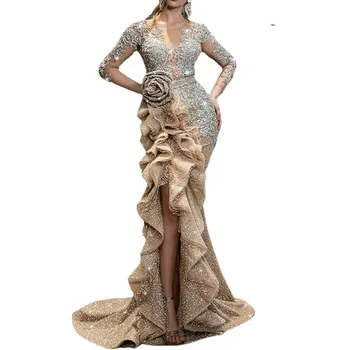 Grosfairy 2021 Nou Elegant De Seara Formale Rochii De Partid Lady Sexy Cu Maneci Lungi Glitter Strălucire Folie De Hip Pachetului Final Fusta