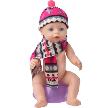 40-43 Cm Baby Boy păpuși Haine de Iarnă Tipărite Pălărie,eșarfă set American Rochie Nou-nascuti Jucării Accesorii se potrivesc 18 inch Fete Cadou zf24