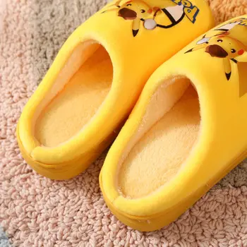 Pokemon Pikachu Anime Copii Papuci De Casă Iarna Interioară Pantofi De Cald Fund Gros De Pluș Băieți Fete Papuci De Casa Pantofi De Bumbac