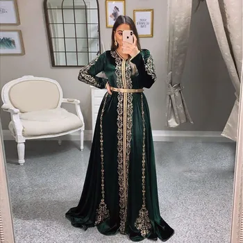 De Culoare Verde Închis Elegant, Rafinat Caftan Marocan Aplicatiile Etaj Lungime Arabă Rochie De Seara Dubai Prom Rochii Personalizate Plus Dimensiune